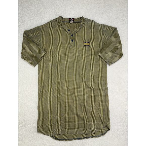 Vintage Michigan Wolverines Mens Sleep Shirt Plaid Blue PJs OSFA Bottom Drawers - Picture 1 of 8